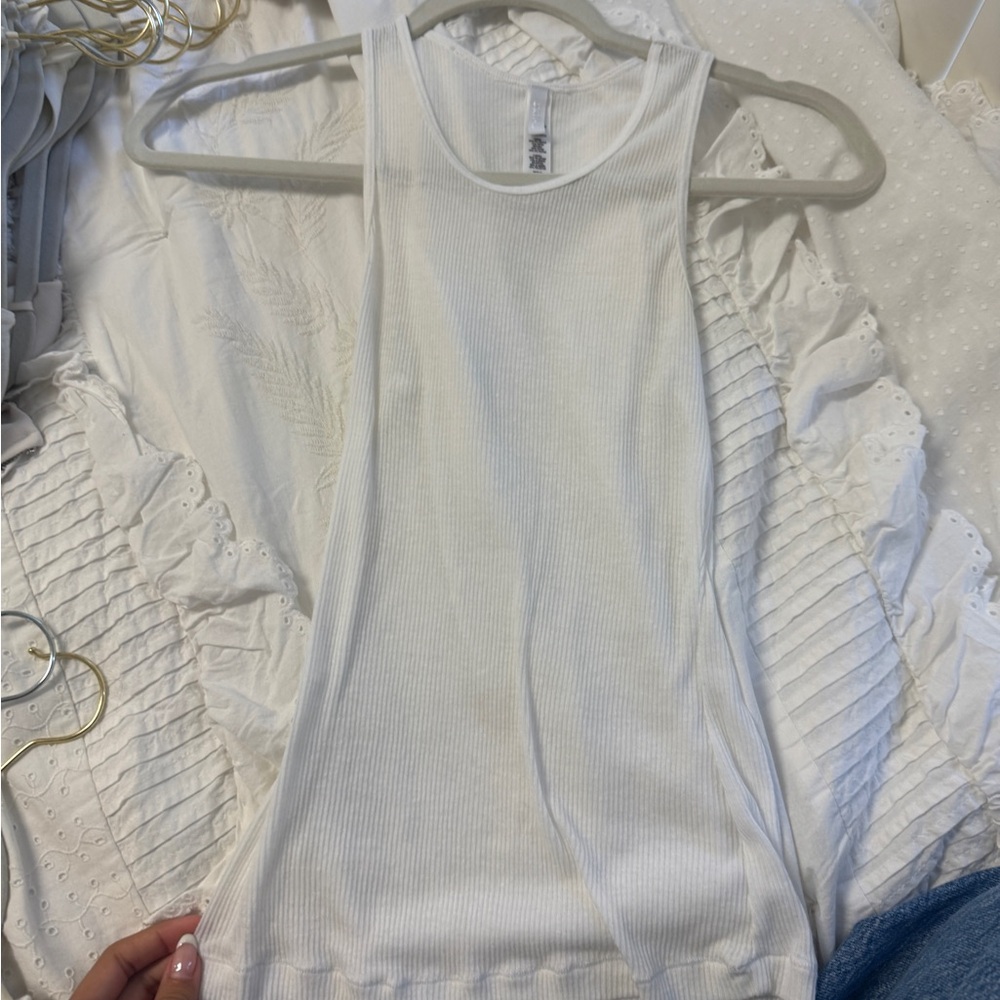 Skims White Ribbed Tank Top